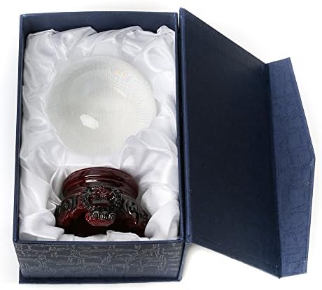 Amlong Кристал 3 инчи (80mm) Јасно Кристална Топка со Redwood Лав Смола Стојат и Подарок Кутија за Декоративни Топката, Lensball