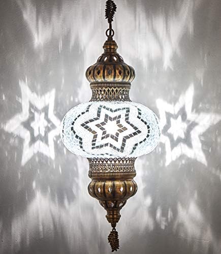 Турски рачно изработени Марокански Мозаик Стакло Шарени Boho Таванот Pendant Тела Виси Светилка Светлина Лустерот, 10 XL (Бела)