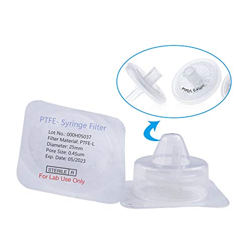 Стерилен Шприц Филтер PTFE Хидрофилна Филтрација 0.45 um Големината на Порите, 25мм Мембрана Дијаметар Стерилни PTFE Мембрана Индивидуално