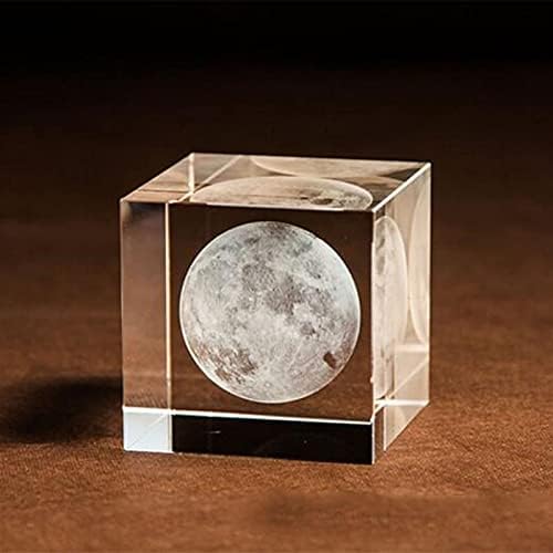 Jsmhh Кристал 3D Врежани Месечината Figurine Стаклена Коцка Украси Домот Биро Декорација Занаети Paperweight Астрономија Подарок