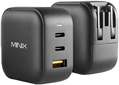 MINIX 66W Турбо 3-Порта GaN Ѕид Полначот 2 x USB-C Брзо Адаптер за Полнење, 1 x USB-Брзо Полнење 3.0, Компатибилен со MacBook Pro