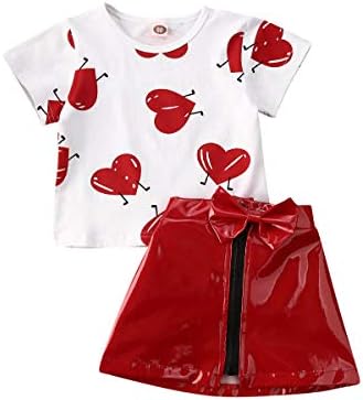 Деца Бебе Бебе Девојка за Денот на Вљубените Тимови Срце Кратко Sleeve Т Маица, Блуза Врвот Кожа Постави Здолниште