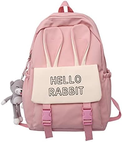Симпатична Ранци За Тинејџерски Девојки Kawaii Bunny Уши Ранец Училиште Кеси Жените Секојдневен Лаптоп Ранци Daypack (Розева)