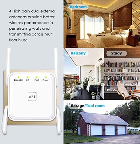 WiFi Repeater - 1200Mbps WiFi Range Extender Безжичниот Сигнал Repeater Бустер, Dual Band 2.4 G и 5G Проширувач, 4 Антени 360° Целосна