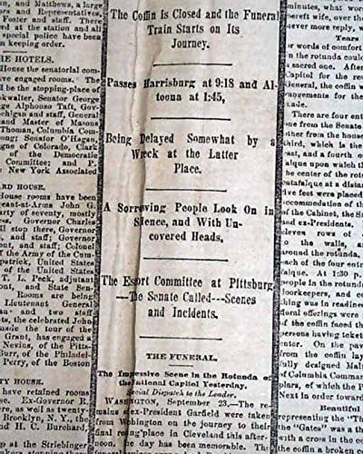 Најдобри JAMES A. GARFIELD Смртта Погребот Автомобил Отпечатоци 1881 Кливленд во Охајо Весник НА КЛИВЛЕНД ЛИДЕР, Охајо, Септември. 24, 1881