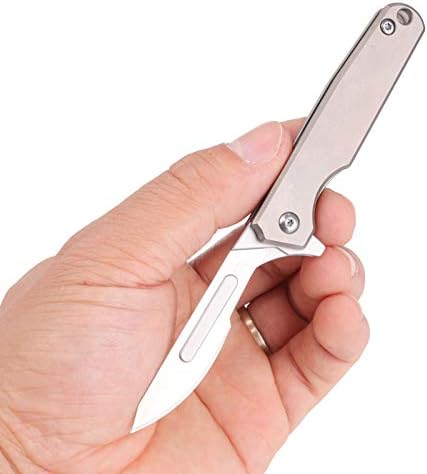 Samior TS51 Мал Тенок Скалпел Виткање Џеб Flipper Нож со 10pcs 24 Заменливи Нож, 5.1 инчи Сива Титаниум се Справи со Лагер за Заклучување,