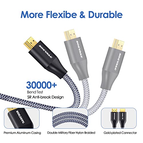 SOEYBAE 8K HDMI Кабел HDMI 2.1 48Gbps High Speed HDMI Кабел Компатибилен со ТВ, PS4 PS5,Монитор,PC и Повеќе (1M)