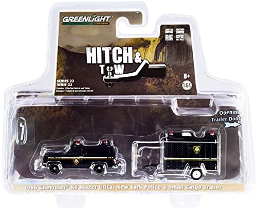1990 Chevy K5 Палто Црно-Мали Товарни Приколки Utica Полициска станица (Њујорк) Hitch & Забавува 1/64 Diecast Модел на Автомобил