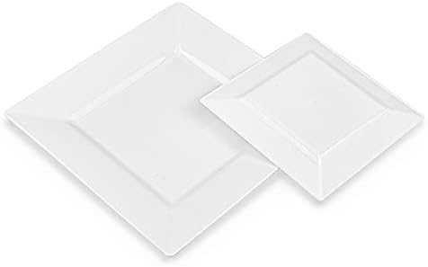 Suwimut 70 Пакет за Еднократна употреба Бели Пластични Плочи, Премија Тешки Плоштадот Пластични Таблички за Свадба Партија, 35 Парчиња