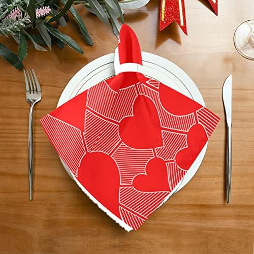 Среќен Денот на Вљубените Срце Црвено Платно Вечера Салфетки Сет од 6 Перат Табела Салфетка за Вечера Божиќ Свадба Нова Година Ева