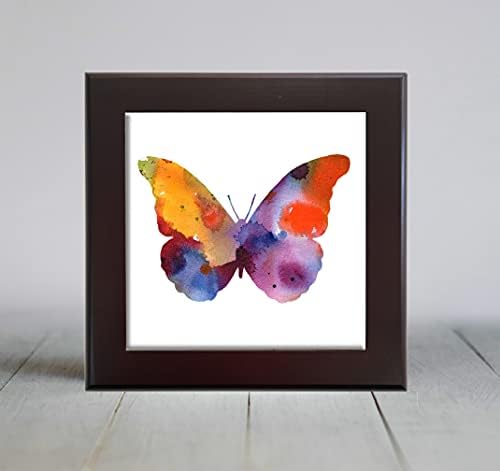 Апстракт Пеперутка Акварел Уметност Декоративни Плочки (4.25 X 4.25 Врамени)