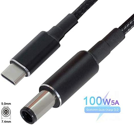 Cablecc Тип C USB-C придонес за 100W DC 7.45.0 мм Црно Конектор PD Полнење Кабел за Лаптоп 18-20V