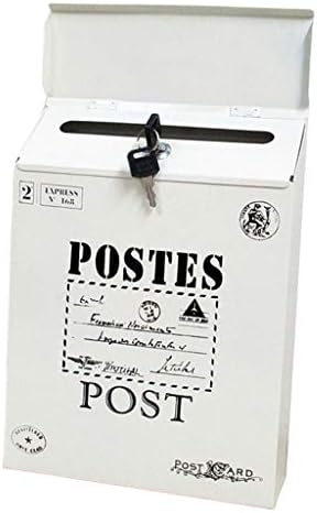 LOVIVER Европа Стил Креативни Поцинкуван Wall-Mount Железо поштенско Сандаче Postbox со Заклучување - Off-White_Big Писма, 30x23x6cm