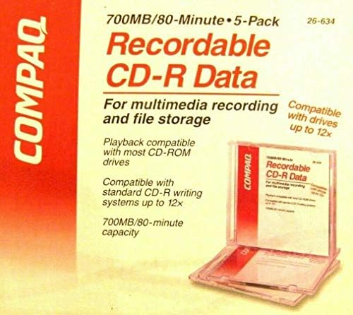 Compaq CD-R Податоци 700MB 80 Минута до 12x Книжени 5 Pack Компактен Диск