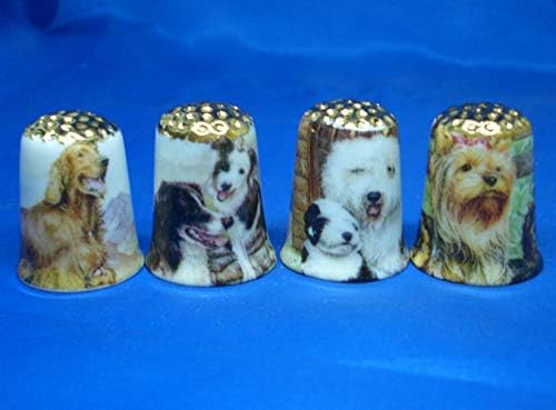Birchcroft Порцелан од Кина Collectable - Сет на Четири Thimbles - Кучиња Избрани Злато Врвот