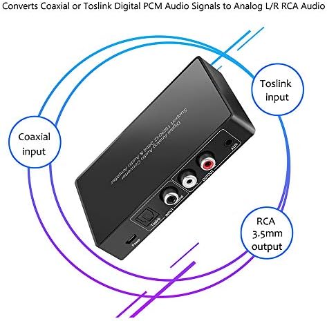 Дигитални да Аналогни Аудио Конвертор со Далечински управувач, 192KHz/24bit Коаксијален Дигитален Toslink да Аналогни L/R РКА 3,5