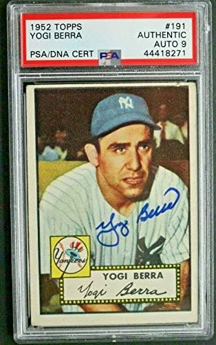 Јоги Berra (г.2015) Yankees HOF Потпишан 1952 Topps 191 Autographed Картичка PSA РЕТКИ Бејзбол Slabbed Autographed Картички