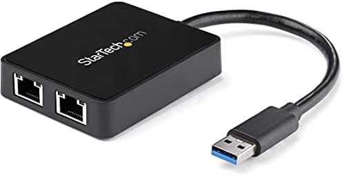 StarTech.com USB 3.0 со Dual-Port Gigabit Ethernet Адаптер w/USB Порт - 10/100/100 - USB Gigabit LAN Мрежа NIC Адаптер (USB32000SPT)