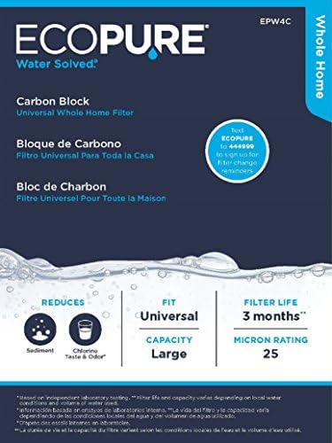 EcoPure EPW4C Јаглерод Блокира Целиот Дом Замена Вода Филтер-Универзална Одговара на Повеќето Големи Бренд Системи, 1 Count (Пакување од 1), Сива/Бела