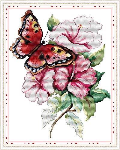 YEESAM УМЕТНОСТ Крстот Бод Колекции Печат за Возрасни Почетници Деца, Свежи Розова Chrysanthemum Цвеќиња 11CT 61×79cm DIY Везови