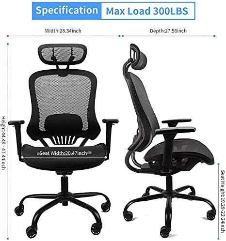 Ergousit Ергономски Мрежа Канцеларија Стол, Висока Назад Биро, Стол со Прилагодлива Висина, Backrest и Lumbar Поддршка, 3D потпирачи за раце,Вртливата Извршен Изработка на Стол