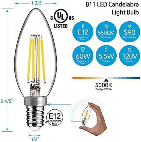 LED Candelabra Сијалица Не-Dimmable 5.5 W 60W Противвредност, 5000K 550LM дневна светлина Бела Б11 E12 лустерот База Декоративни