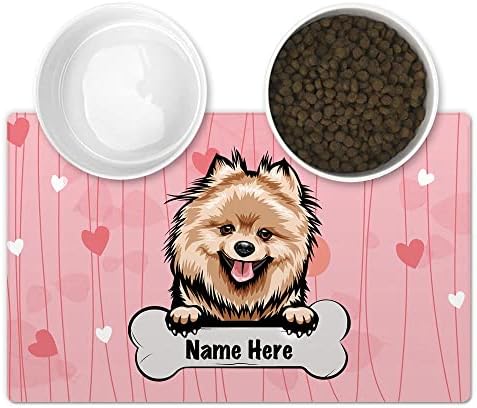 CafeTime Персоналните Милениче Хранење Мат со Смешни Куче Pomeranian Peeking Срцето Розева Позадина